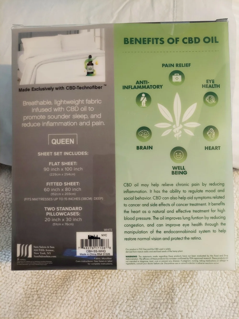 Queen CBD Infused Technofiber White Cotton Blend Soft Sheet Set NWT Breathable